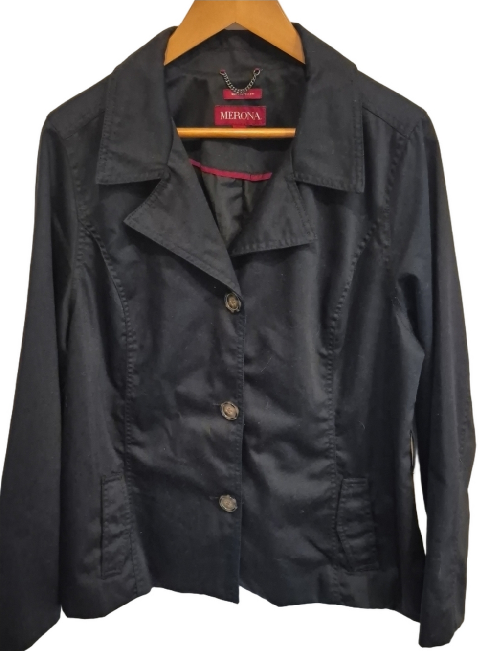 Merona Women's Black Water Repellent Tailored Button Jacket In XXL